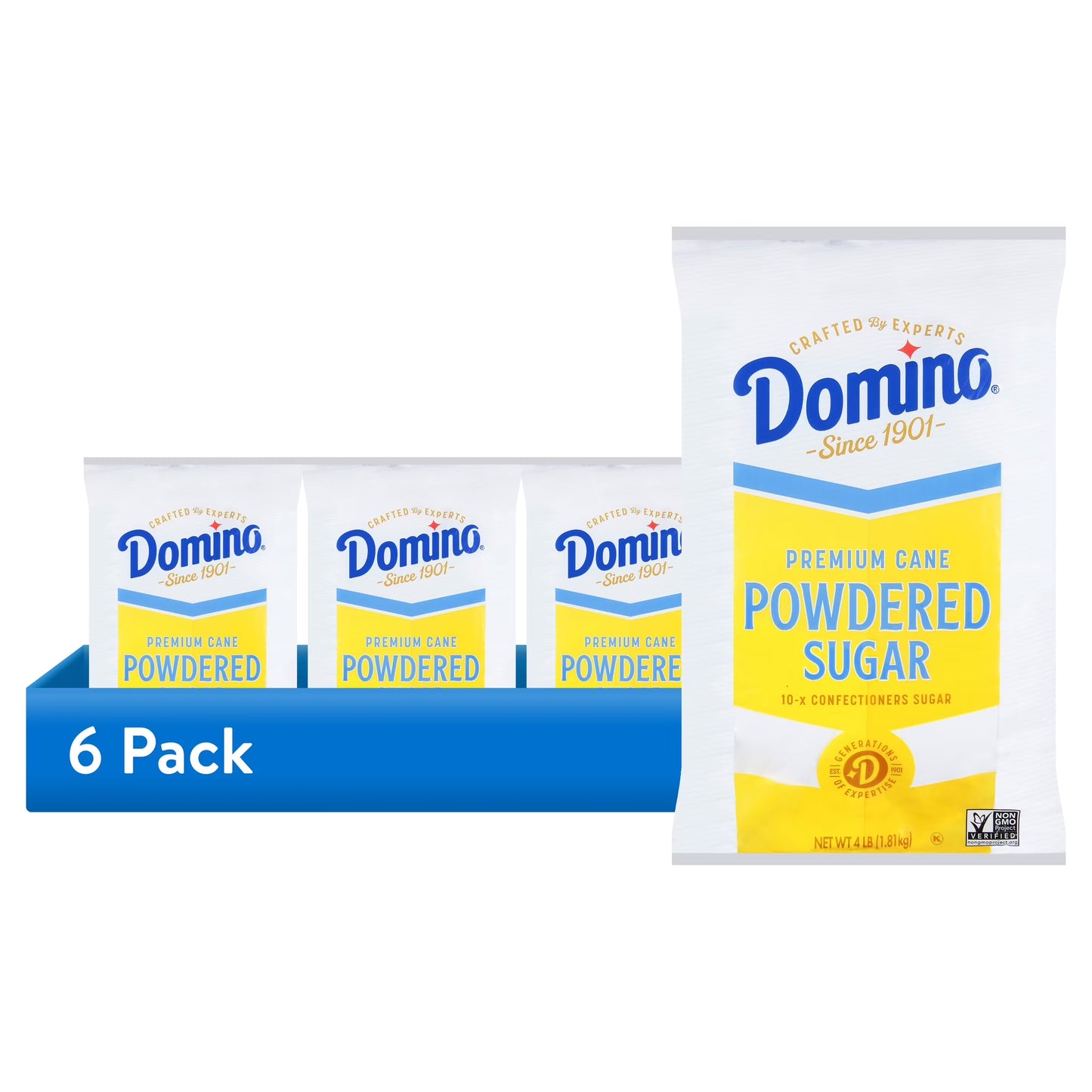 (6 pack) Domino Confectioners Sugar, Pure Cane, 10x Powdered, Allergen-Free, 4 lb (1.81 kg), Plastic Bag