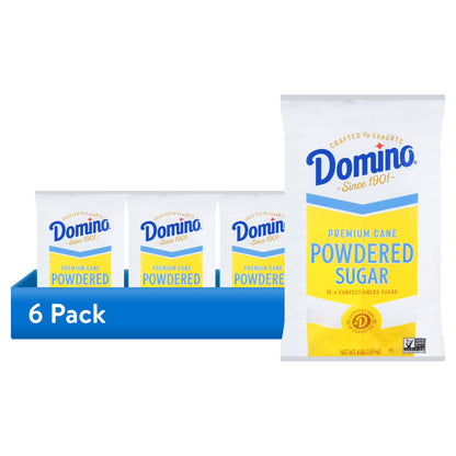 (6 pack) Domino Confectioners Sugar, Pure Cane, 10x Powdered, Allergen-Free, 4 lb (1.81 kg), Plastic Bag