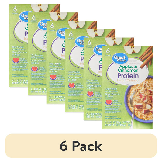 (6 pack) Great Value Apples & Cinnamon Protein Instant Oatmeal, 1.83 oz, 6 Count
