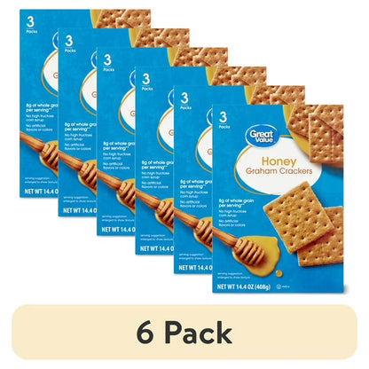 (6 pack) Great Value Honey Graham Crackers, 14.4 oz, 8 Count