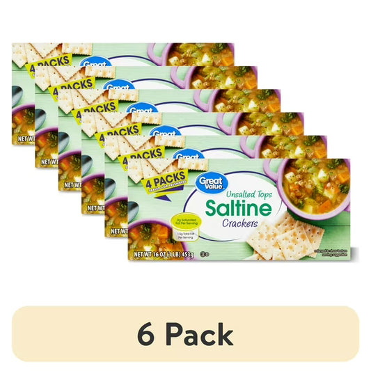 (6 pack) Great Value Unsalted Tops Saltine Crackers, 16 oz