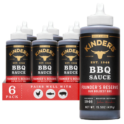 (6 pack) Kinder's Gold Label Founder's Reserve BBQ Sauce, 15.5 oz Squeeze Bottle