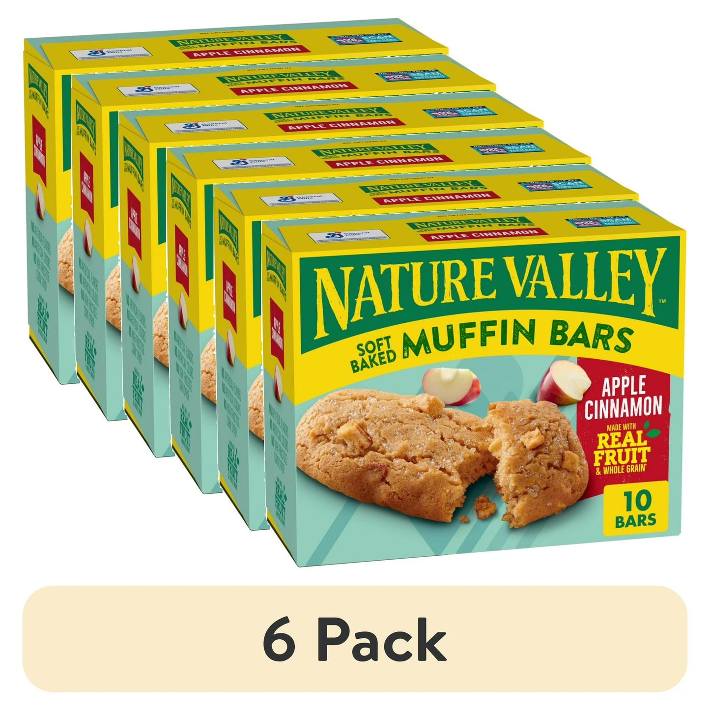 (6 pack) Nature Valley Soft Baked Muffin Bars, Apple Cinnamon, Snack Bars, 10 Bars, 12.4 oz
