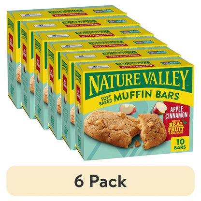 (6 pack) Nature Valley Soft Baked Muffin Bars, Apple Cinnamon, Snack Bars, 10 Bars, 12.4 oz