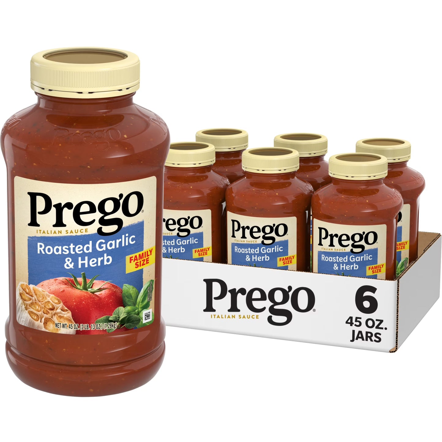 (6 pack) Prego Roasted Garlic and Herb Pasta Sauce, 45 oz Jar