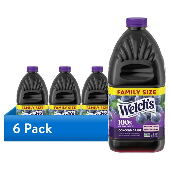 (6 pack) Welch's 100% Grape Juice, Concord Grape, 96 fl oz Bottle