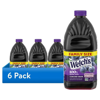 (6 pack) Welch's 100% Grape Juice, Concord Grape, 96 fl oz Bottle