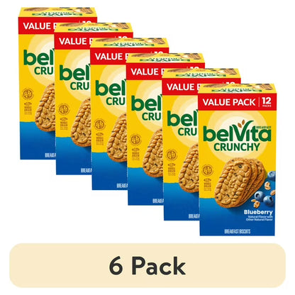 (6 pack) belVita Breakfast Bars Biscuits, Blueberry, Value Pack, 12 Packs (4 Biscuits Per Pack)