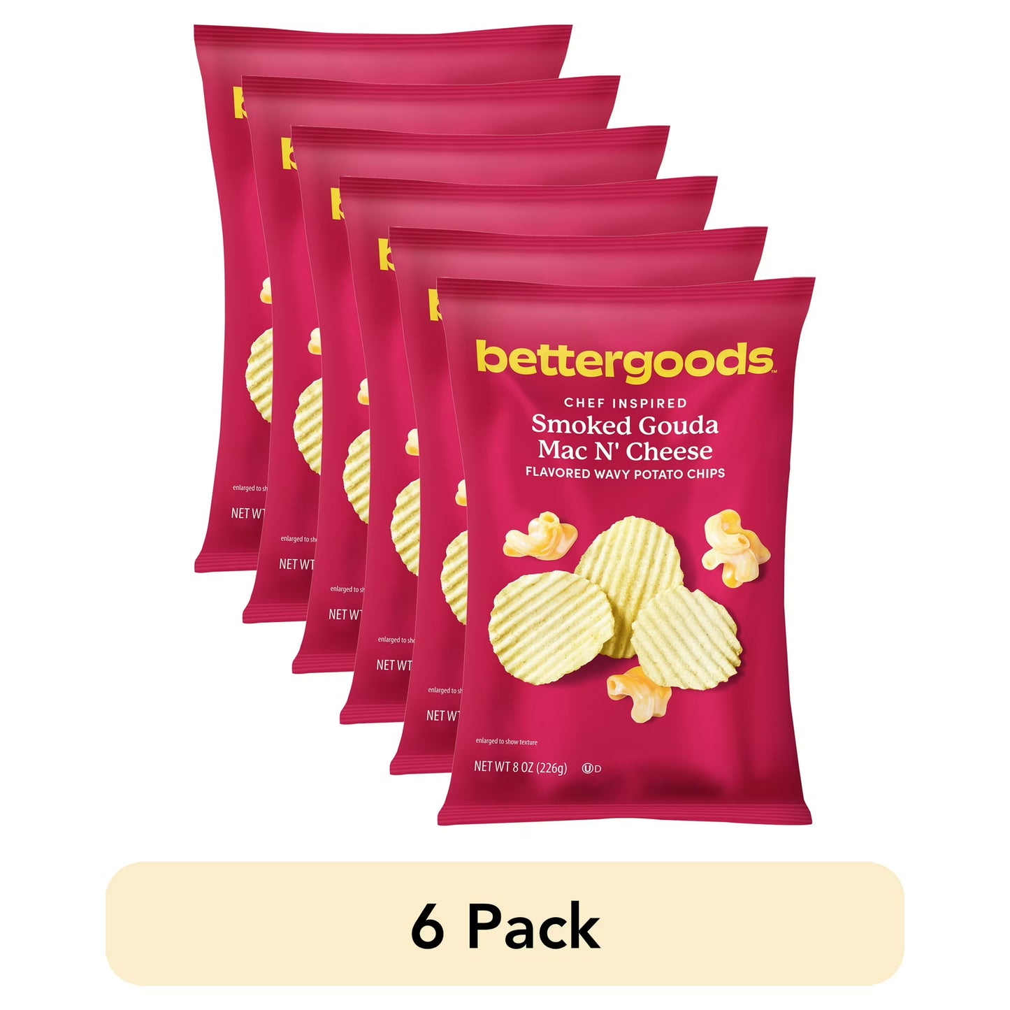 (6 pack) bettergoods Chef Inspired Smoked Gouda Mac N' Cheese Flavored Wavy Potato Chips, 8 oz