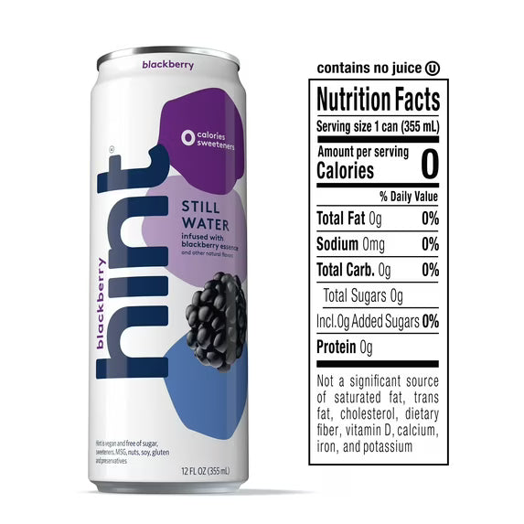 Hint Canned Water, Blackberry-Purified Flavored Water with Zero Calories, Natural Flavors, and Sugar Free - 12 Fl Oz Cans (Pack of 12)