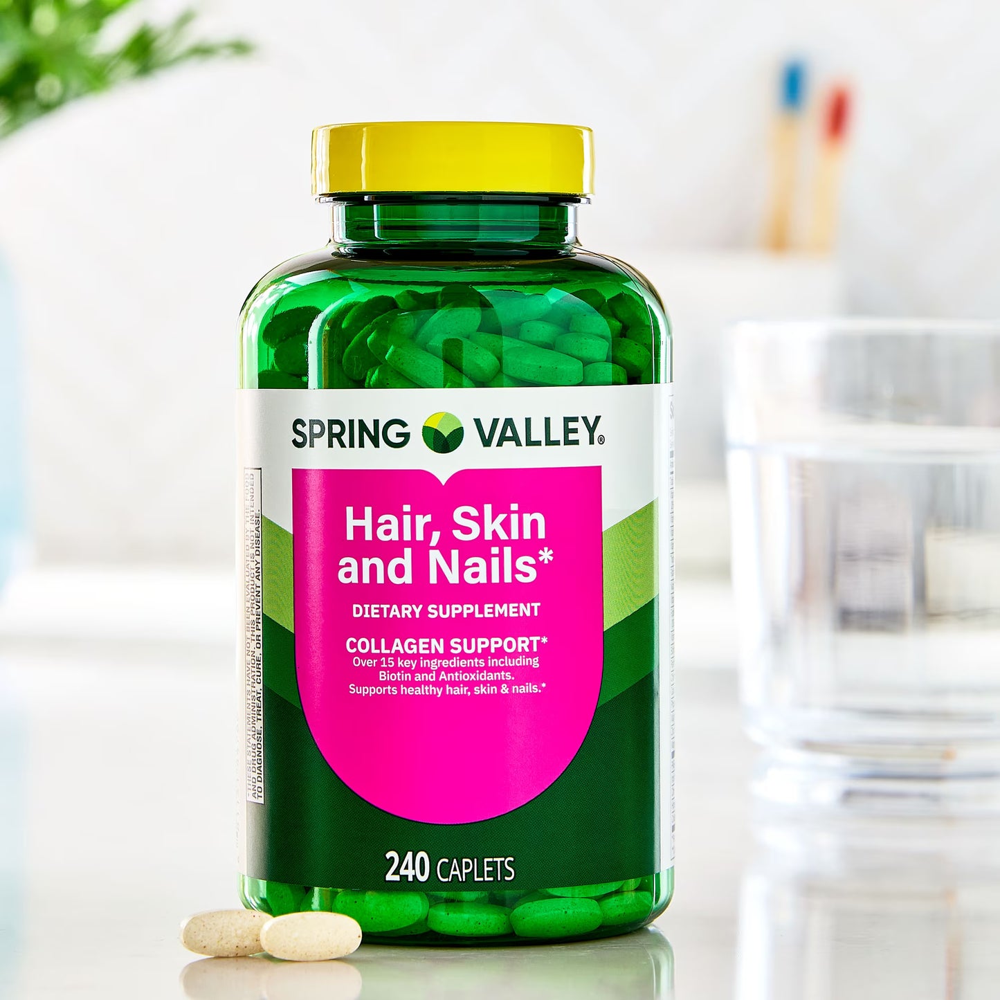 (3 pack) Spring Valley Hair, Skin & Nails Caplets Dietary Supplement, 240 Count