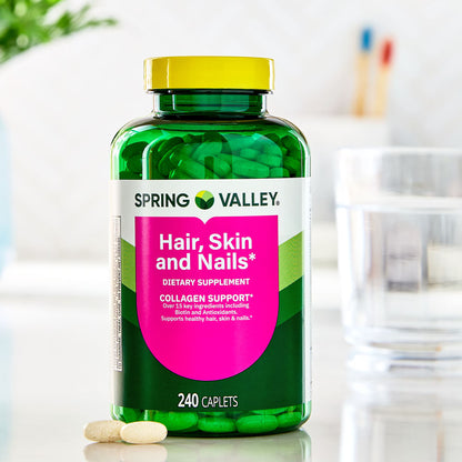 (3 pack) Spring Valley Hair, Skin & Nails Caplets Dietary Supplement, 240 Count