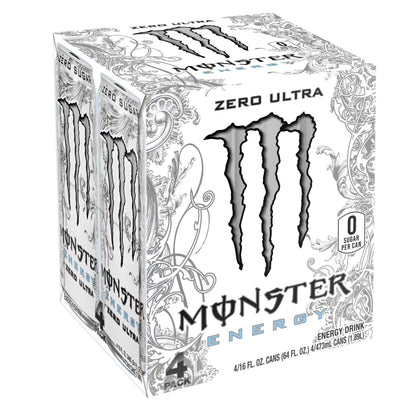 Monster Energy, Zero Ultra, Sugar Free Energy Drink, 4 Pack - 16 Fl Oz