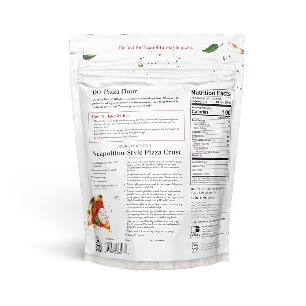 (4 pack) King Arthur Baking Company Non-GMO Project Verified Neapolitan Style 00 Pizza Flour, 3 lb Bag