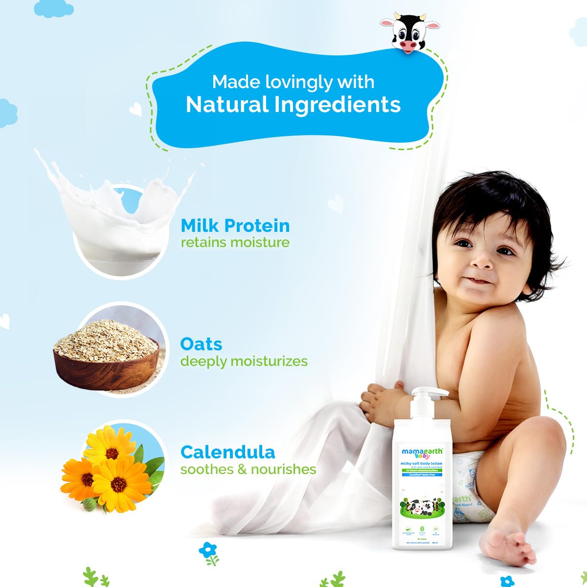 MAMAEARTH Milky Soft Body Lotion, 13.53 Fl Oz (400ml) | Oats, Milk, Calendula