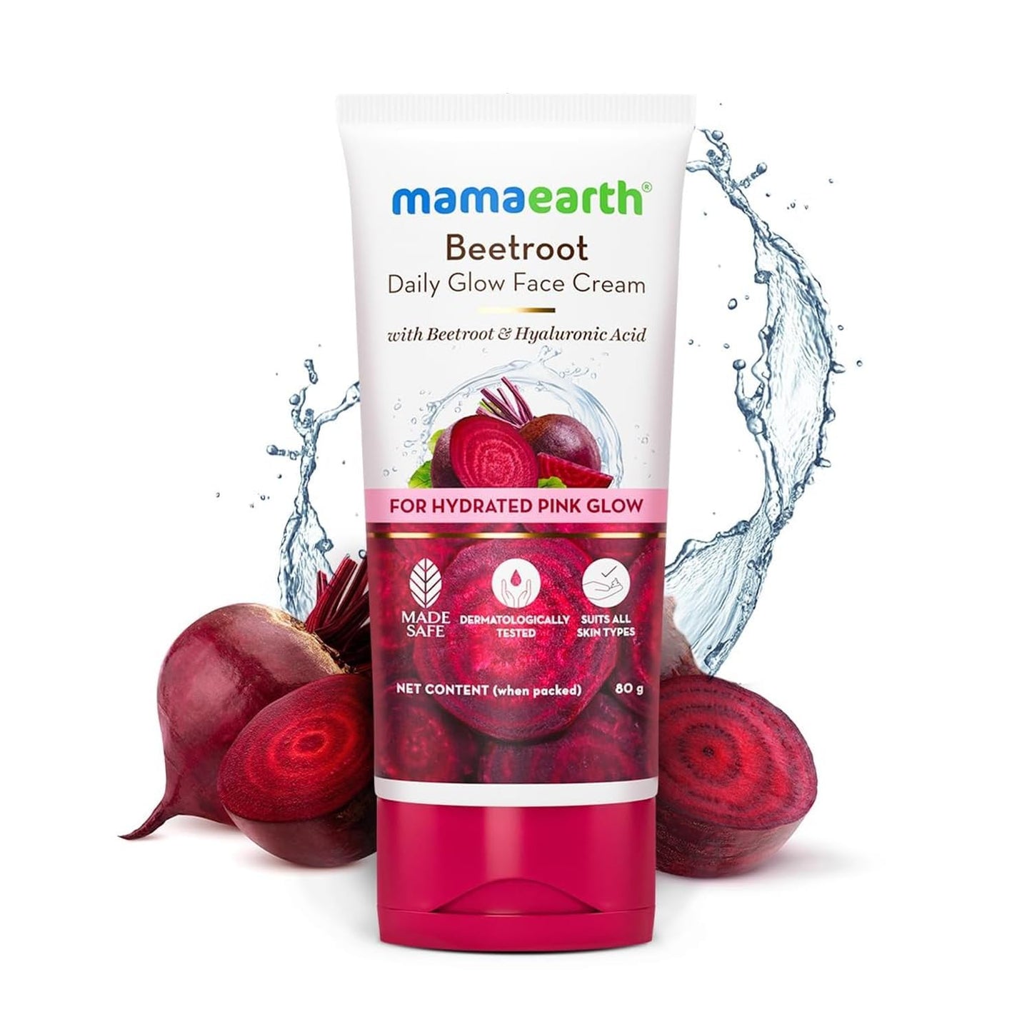 MAMAEARTH Beetroot Face Cream with Hyaluronic Acid, 80g | Cream texture suitable for daily skincare routines.