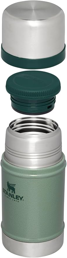 Stanley Classic Legendary Large Food Jar 24 oz | Vacuum Insulated Food Container | Wide Mouth Screw On Lid | Packable for Travel | Stainless Steel & Leakproof Lid | Hammertone Green