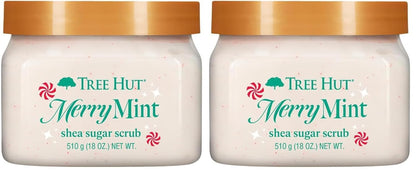 Tree Hut Merry Mint Shea Sugar Scrub, Exfoliating & Hydrating Body Scrub with Shea Butter & Essential Oils, Smooth Skin, For All Skin Types, Holiday Gift & Stocking Stuffer, Vegan, 18 oz (Pack of 2)