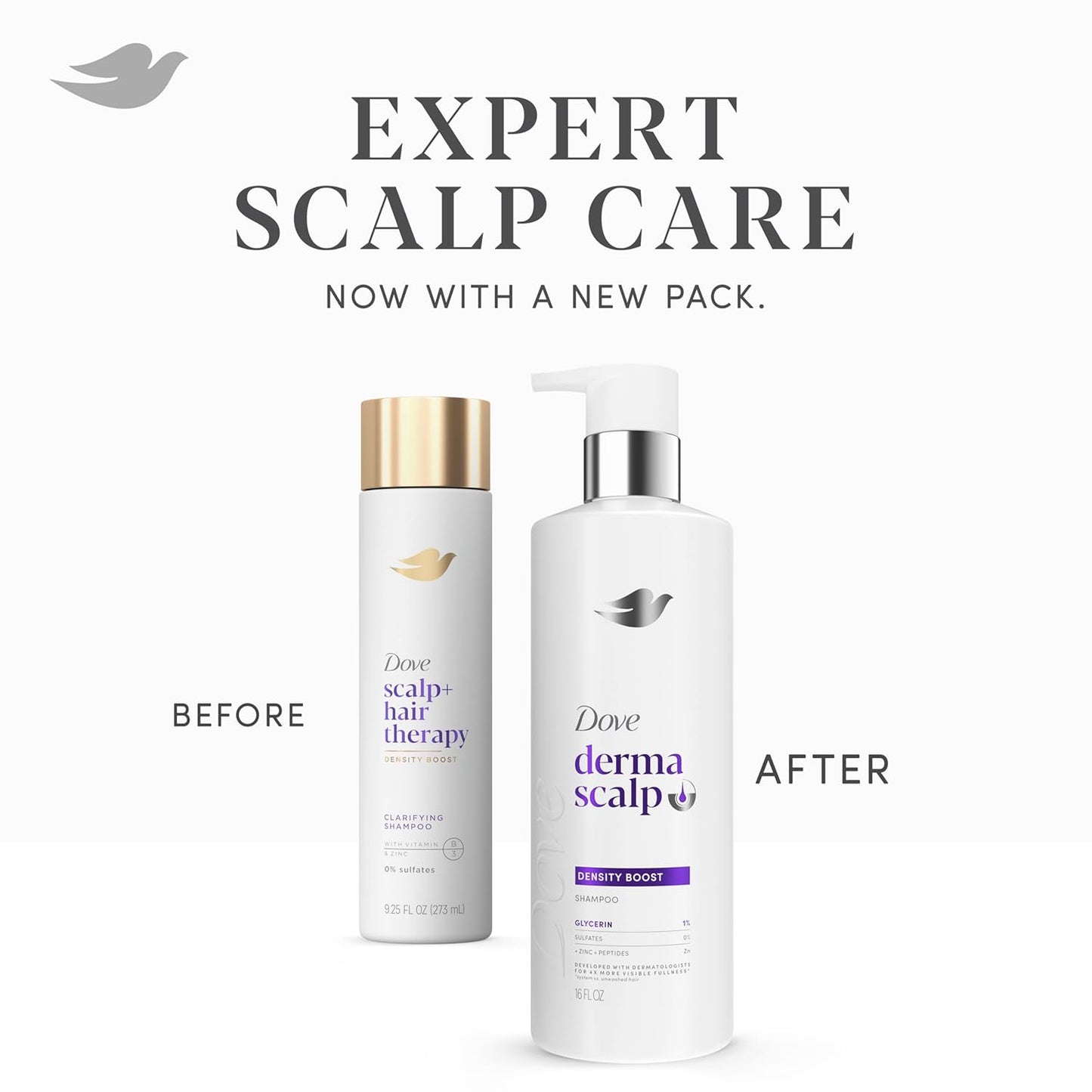Dove Derma Scalp Density Boost Shampoo 1 ct With Glycerin, Sulfates And Zinc + Peptides For Hair Loss And Breakage 16 oz