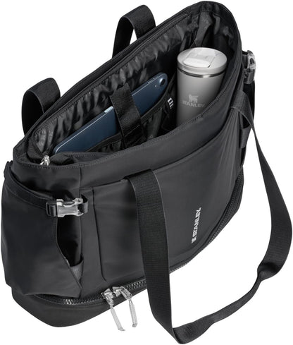 STANLEY Vitalize Tote| Gym, Work & Travel Bag with Laptop Sleeve | Expandable Bottom Compartment | Tumbler & Water Bottle Pockets | Durable Recycled Fabric | Black