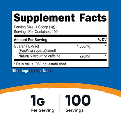 Nutricost Guarana Extract Powder 100 Grams - Natural Brazilian Herbal Caffeine/Energizer Supplement (Pack of 2)