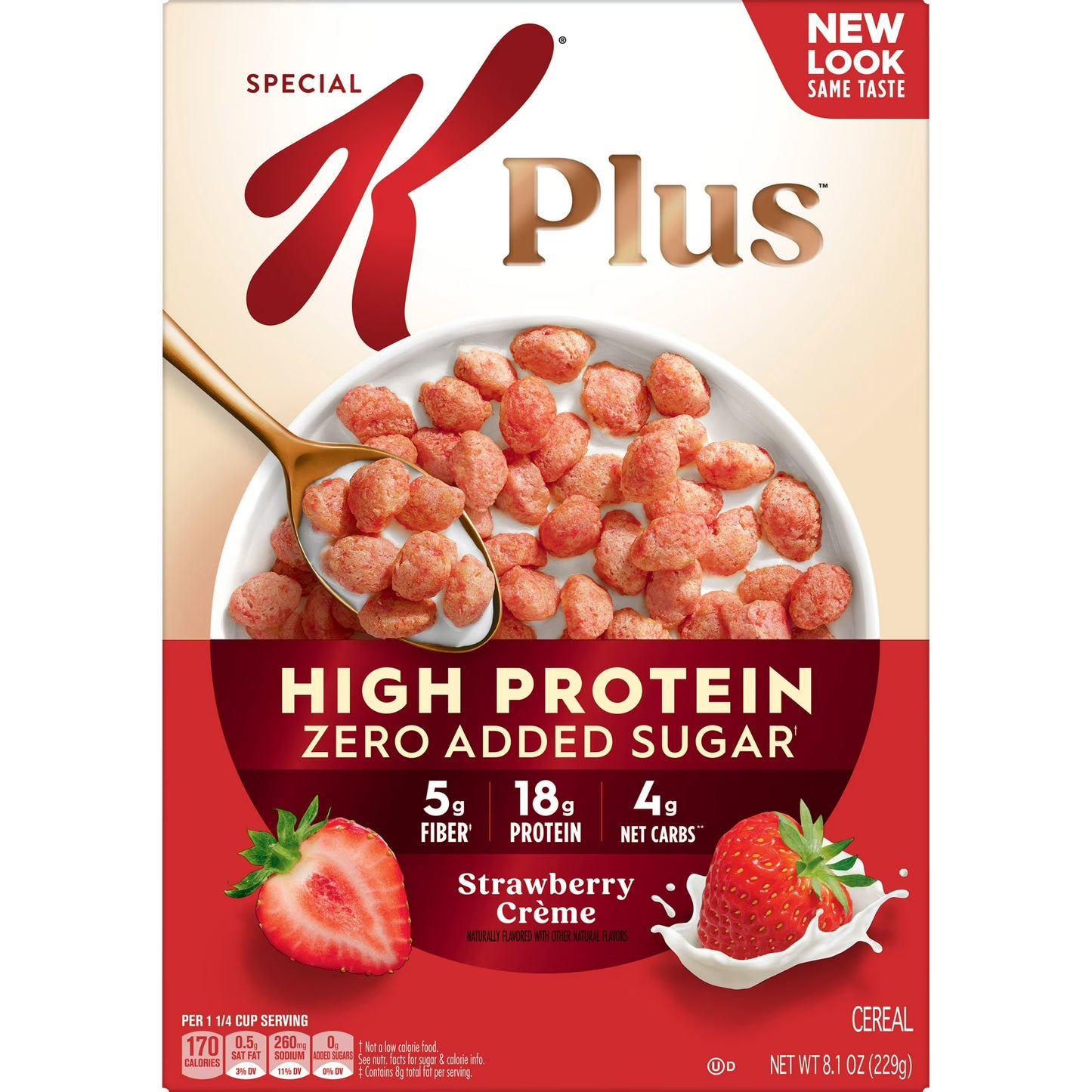 Kellogg's Special K Plus Strawberry Creme High Protein Zero Added Sugar Cereal Box, 8.1 oz