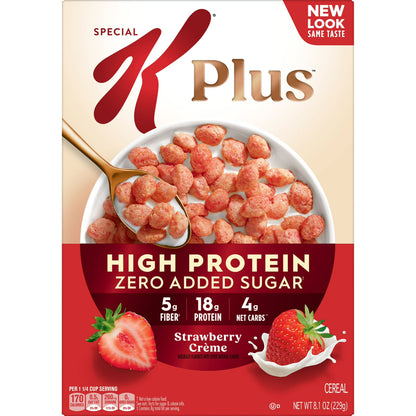 Kellogg's Special K Plus Strawberry Creme High Protein Zero Added Sugar Cereal Box, 8.1 oz
