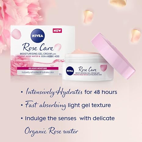 24h Day Cream (50 ml), Face Care with Rose Water and Hyaluron, Light Gel Face Cream for Smooth Delicate Skin, Moisturising Cream