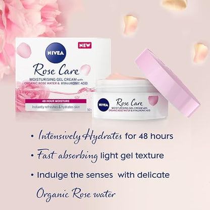 24h Day Cream (50 ml), Face Care with Rose Water and Hyaluron, Light Gel Face Cream for Smooth Delicate Skin, Moisturising Cream