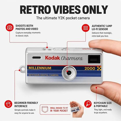 Kodak Charmera Keychain Digital Camera Blind Box, Millennium, Single Box 1PC – Bundled with Tudak Store Microfiber Cloth, 32GB MicroSD Card & Adapter – 1.6MP Digicam, Video, Gift for Teens & Adults