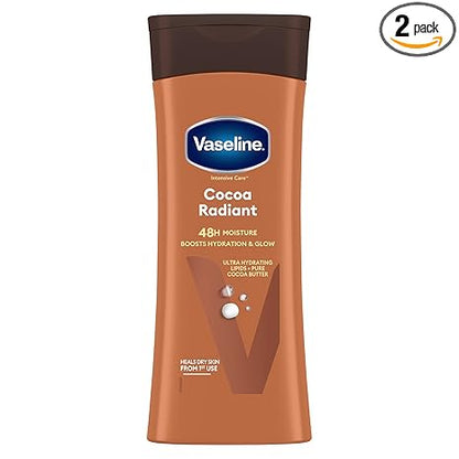 Vaseline Cocoa Radiant 2-Pack – Intensive Care Moisturizing Hand and Body Lotion with Ultra-Hydrating Lipids, Pure Cocoa Butter, 10 Oz Ea
