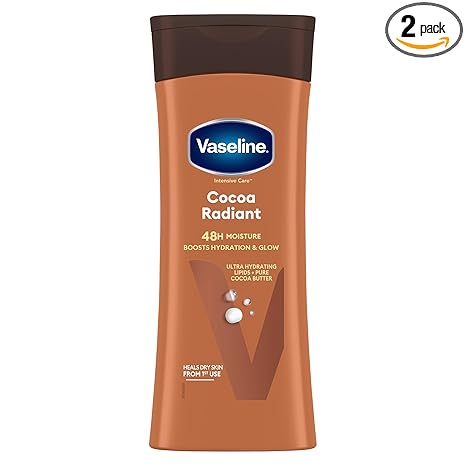 Vaseline Cocoa Radiant 2-Pack – Intensive Care Moisturizing Hand and Body Lotion with Ultra-Hydrating Lipids, Pure Cocoa Butter, 10 Oz Ea