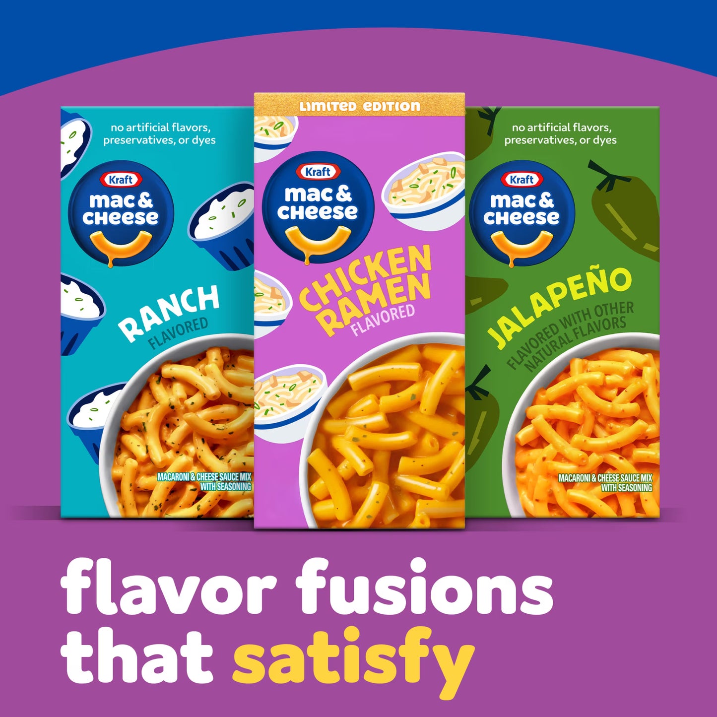Kraft Mac and Cheese, 1 Box, for Easy Snack or Dinner Sides, Limited Edition Chicken Ramen Flavor, No Artificial Flavors, Preservatives or Dyes, 7.25 oz