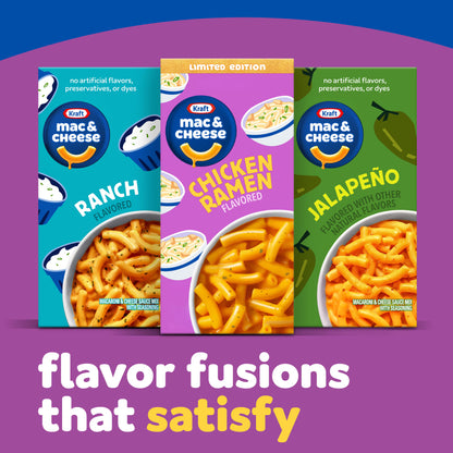 Kraft Mac and Cheese, 1 Box, for Easy Snack or Dinner Sides, Limited Edition Chicken Ramen Flavor, No Artificial Flavors, Preservatives or Dyes, 7.25 oz
