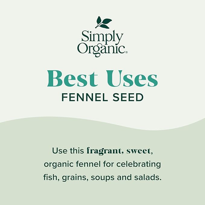 Simply Organic Whole Fennel Seed, 1.90 oz | Mild Sweet Flavor, Aromatic, Reminiscent of Licorice, Kosher