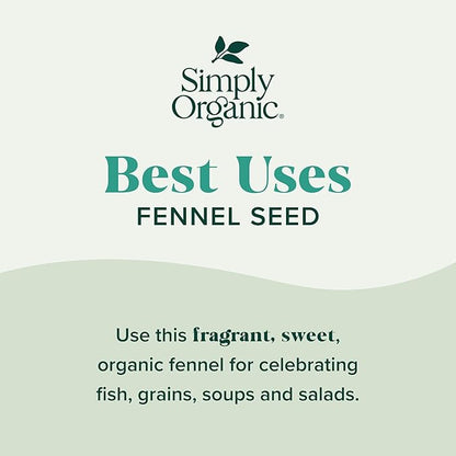 Simply Organic Whole Fennel Seed, 1.90 oz | Mild Sweet Flavor, Aromatic, Reminiscent of Licorice, Kosher