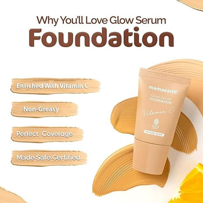 Mamaearth Glow Serum Foundation, 03 Nude Glow, 18ml | Serum foundation with Vitamin C.