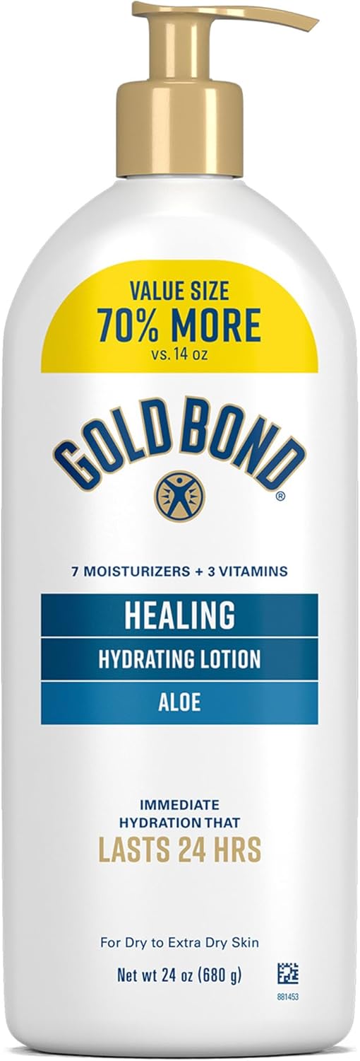 Gold Bond Healing Hydrating Body Lotion with Aloe, Moisturizer for Dry to Extra Dry Skin, 24-HR Hydration to Soothe & Comfort, Non-Greasy, Dermatologist-Tested, Light Scent, 24 Oz Family Size Pump