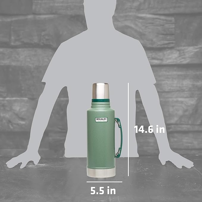 Stanley Heritage Classic Vacuum Bottle with Handle 2.0 qt | Wide Mouth with Leakproof Cup Lid | Keep Drinks Hot Cold for Travel-| Insulated Stainless Steel -| BPA-Free-| Hammertone Green,(Pack of 4)