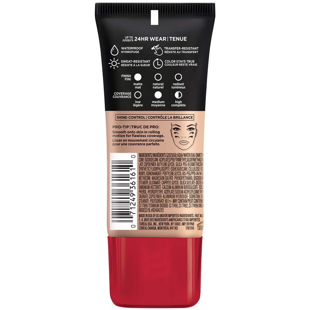 L'Oreal Paris Makeup Infallible Pro-Matte Liquid Longwear Foundation, Shell 106.5, 1 fl; oz.