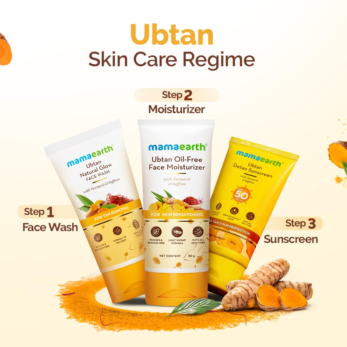 Mamaearth Ubtan De Tan Face Wash | Helps Reduce Tanning & Sun Damage | Gently Cleanses Dirt & Excess Oil | Enriched with Turmeric & Saffron | 5.07 Fl Oz (150ml)