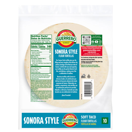 Guerrero Sonora Style Flour Tortillas, Soft Taco Size, 10 Count