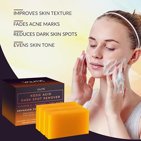 VALITIC Kojic Acid Dark Spot Remover Soap Bars, Turmeric Bar Soaps 4 Pack