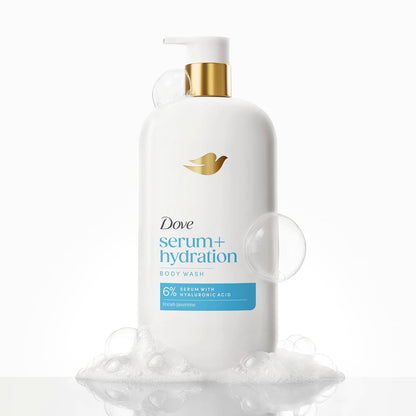 Dove Body Wash Hydration Boost Actively drenches dry skin 6% hydration serum with hyaluronic 30 fl oz