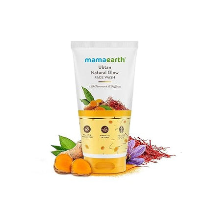 MAMAEARTH Ubtan Face Wash with Turmeric & Saffron, 50ml | Suitable for daily facial cleansing routines.