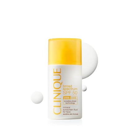 Clinique SPF 50 Mineral Sunscreen Fluid For Face | Zinc Oxide Sunscreen | Safe for Sensitive Skin, 1 Fl Oz