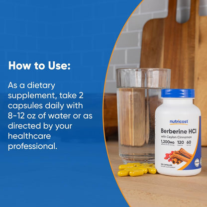 Nutricost Berberine HCl with Ceylon Cinnamon Capsules (120 Capsules)