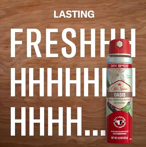 Old Spice Dry Spray Antiperspirant Deodorant for Men, 24/7 Freshness, 24/7 Sweat & Odor Protection, Gentle on Skin with Skin Conditioners, Oasis with Vanilla + Argan Oil, 4.3 oz (Pack of 3)
