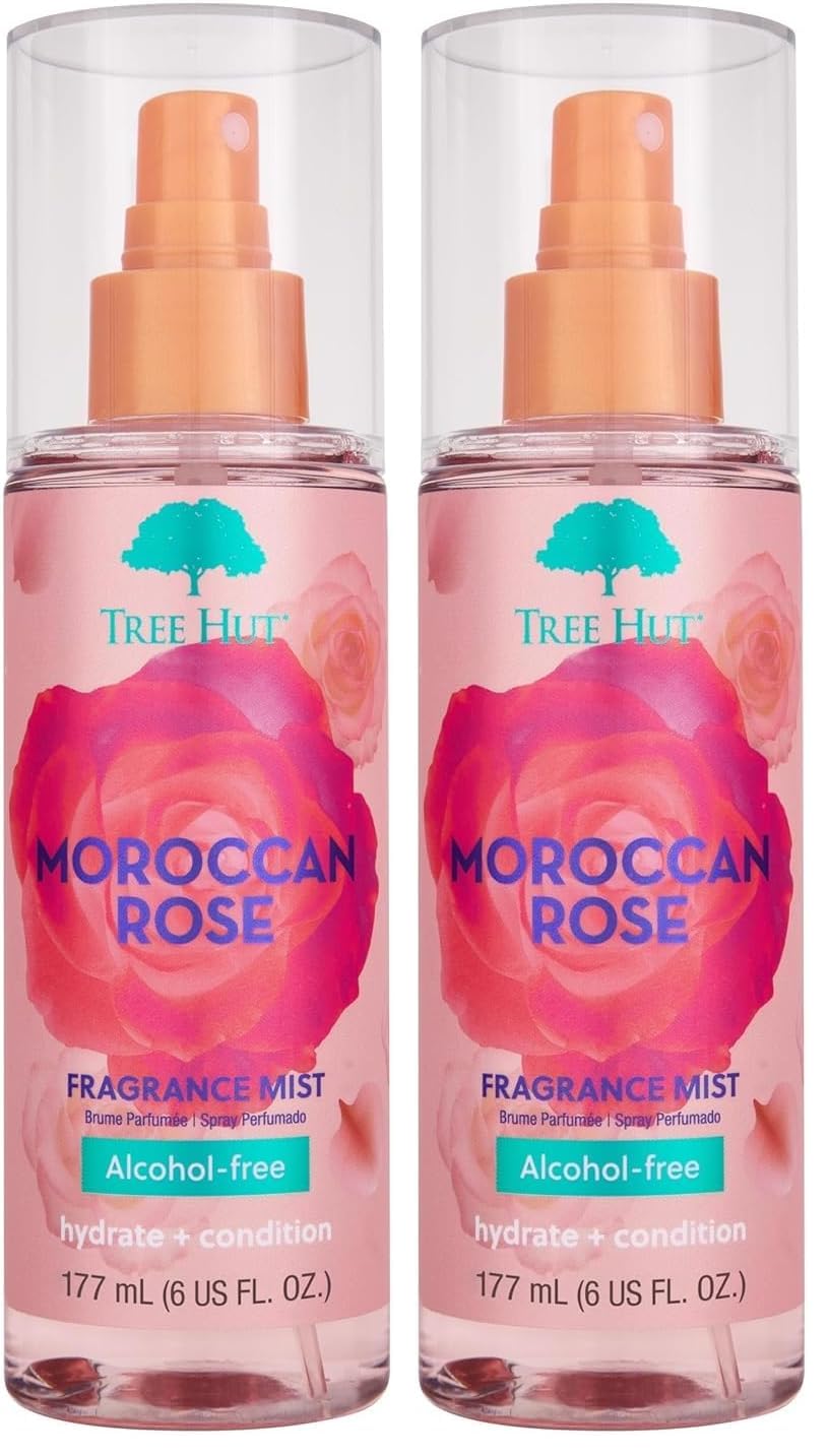 Tree Hut Moroccan Rose Fragrance Mist, Refreshing Body Spray & Body Mist with Essential Oils, Light Sheer Floral Scent for Women, Perfect for Everyday Wear & Scent Layering, 6 fl oz (Pack of 2)