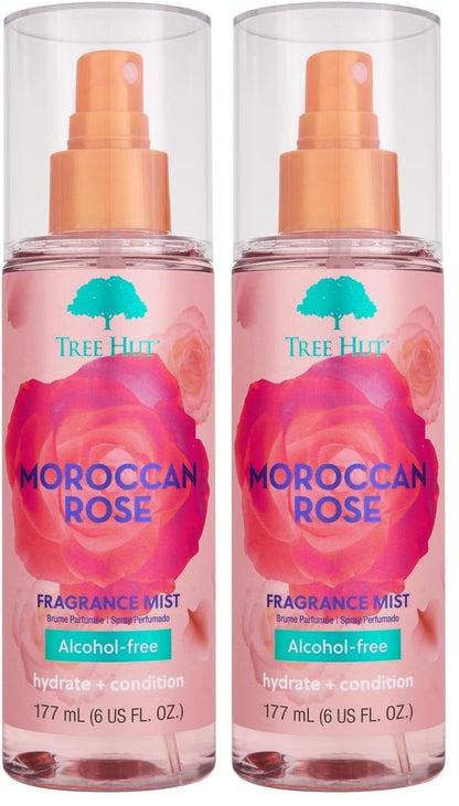 Tree Hut Moroccan Rose Fragrance Mist, Refreshing Body Spray & Body Mist with Essential Oils, Light Sheer Floral Scent for Women, Perfect for Everyday Wear & Scent Layering, 6 fl oz (Pack of 2)